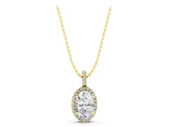 Oval Halo Diamond Pendant Set in Yellow gold with Prong-Set Center