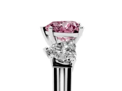 Fancy Pink Heart Cut Diamond Three-Stone Trellis Ring Set in Silver with Comfort Fit Band