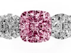 Fancy Pink Cushion Cut Diamond Three-Stone Ring Set in Silver with Plain Polished Band
