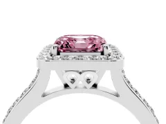 Fancy Pink Asscher Cut Diamond Halo Engagement Ring Set in Silver with Round Pavé Shoulders and Heart Gallery