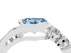 Fancy Blue Heart Cut Diamond Bezel Bypass Ring Set in Platinum with Round Accents