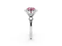 Fancy Pink Round Cut Diamond Floral Halo Ring Set in Silver with Shared Prong Band