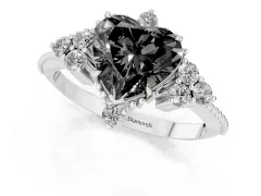 Fancy Black Heart Cut Diamond Cluster Ring Set in Silver with Beaded Band