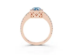 Fancy Blue Pear Cut Diamond Halo Ring Set in Rose gold with Pavé Shoulders and Halo-Framed Center