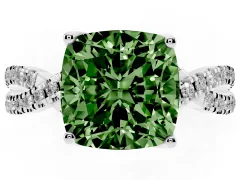 Fancy Green Cushion Cut Diamond Twist Pavé Solitaire Engagement Ring Set in Platinum with Prong Setting