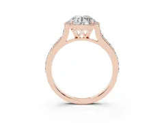 Round Cut Diamond Halo Engagement Ring Set in Rose gold with Round Pavé Shoulders and Heart Gallery