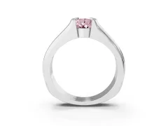Fancy Pink Pear Cut Diamond Bezel Solitaire Ring Set in Silver with Wide Band