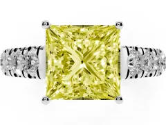 Fancy Yellow Princess Cut Diamond Solitaire Ring Set in White gold with Cut-Down Micro Pavé Band and Prong Setting