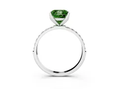 Fancy Green Princess Cut Diamond Solitaire Engagement Ring Set in White gold with Round Pavé Band and Prong Setting