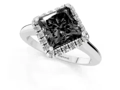 Fancy Black Princess Cut Diamond Halo Engagement Ring Set in Platinum with Pavé Band and Rising Shoulders