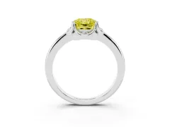Fancy Yellow Radiant Cut Diamond Round Cluster Halo Ring Set in Silver with Solitaire Band and Prong Setting