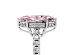 Fancy Pink Marquise Cut Diamond Solitaire Engagement Ring Set in White gold with Pavé Band and Prong Setting