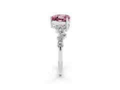 Fancy Pink Heart Cut Diamond Ring Set in Silver with Scattered Round Accents