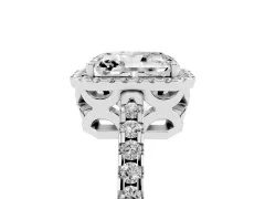 Radiant Cut Diamond Halo Ring Set in White gold with Pavé Shoulders and Halo-Framed Center