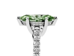Fancy Green Marquise Cut Diamond Solitaire Ring Set in Platinum with Brilliant Pavé Band and Prong Setting