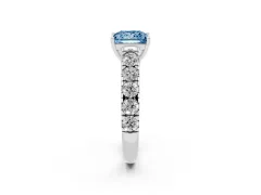 Fancy Blue Princess Cut Diamond Solitaire Ring Set in White gold with Cut-Down Micro Pavé Band and Prong Setting
