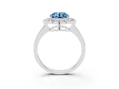 Fancy Blue Round Cut Diamond Halo Cluster Engagement Ring Set in Platinum with Solitaire Band and Prong Setting