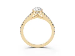 Pear Cut Diamond Split Shank Pavé Engagement Ring Set in Yellow gold with Prong-Held Center Stone