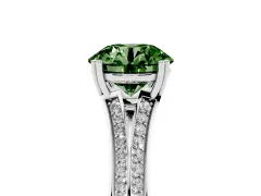 Fancy Green Round Cut Diamond Split Shank Pavé Engagement Ring Set in Platinum with Prong-Set Center Stone