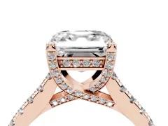 Asscher Cut Diamond Solitaire Ring Set in Rose gold with Brilliant Pavé Band and Prong Setting