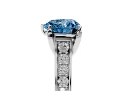Fancy Blue Heart Cut Diamond Solitaire Pavé Engagement Ring Set in Silver with Prong Setting