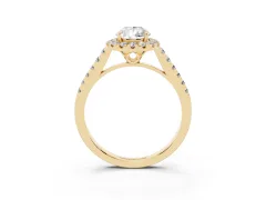 Pear Cut Diamond Pavé Halo Engagement Ring Set in Yellow gold with Pavé Band and Prong Setting