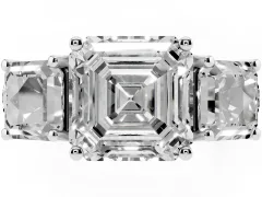 Asscher Cut Diamond Three-Stone Ring Set in Platinum with Pavé Band