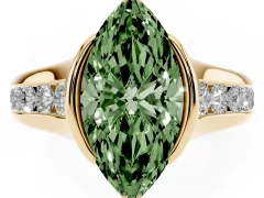 Fancy Green Marquise Cut Diamond Bezel-Set Solitaire Ring Set in Yellow gold with Channel-Set Band
