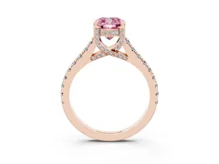Fancy Pink Cushion Cut Diamond Solitaire Ring Set in Rose gold with Brilliant Pavé Band and Prong Setting