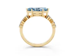 Fancy Blue Marquise Cut Diamond Ring Set in Yellow gold with Scattered Round Accents