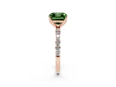 Fancy Green Asscher Cut Diamond Solitaire Engagement Ring Set in Rose gold with Round Pavé Band and Prong Setting