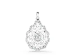 Round Diamond Halo Pendant Set in White gold with Filigree Frame