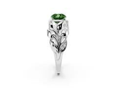 Fancy Green Cushion Cut Diamond Leaf-Inspired Engagement Ring Set in Silver with Round Accents