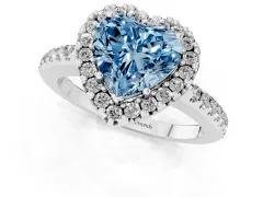 Fancy Blue Heart Cut Diamond Pavé Halo Ring Set in White gold with Prong Setting