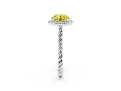 Fancy Yellow Round Cut Diamond Halo Ring Set in Platinum with Plain Twisted Band