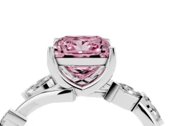 Fancy Pink Princess Cut Diamond Solitaire Ring Set in Silver with Twisted Marquise Accent Band