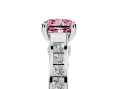 Fancy Pink Cushion Cut Diamond Channel Set Solitaire Engagement Ring Set in Platinum with Prong Setting