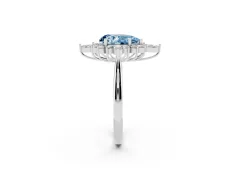 Fancy Blue Pear Cut Diamond Cluster Halo Ring Set in Silver with Marquise and Round Accents