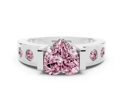Fancy Pink Heart Cut Diamond Channel-Set Band Ring Set in White gold with Bezel Prong Setting