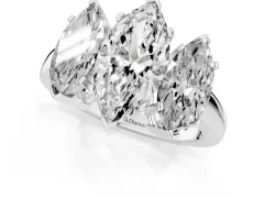 Marquise Cut Diamond Three-Stone Ring Set in Platinum with Channel-Set Band and Prong Settings