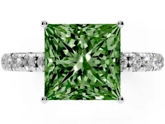 Fancy Green Princess Cut Diamond Pavé Solitaire Engagement Ring Set in Platinum with Prong Setting