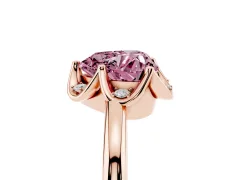 Fancy Pink Heart Cut Diamond Round Cluster Halo Ring Set in Rose gold with Solitaire Band and Prong Setting