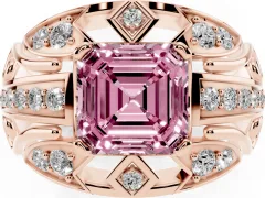 Fancy Pink Asscher Cut Diamond Art Deco Ring Set in Rose gold with Pavé Split Shank