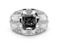 Fancy Black Radiant Cut Diamond Art Deco Ring Set in Silver with Pavé Split Shank