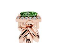 Fancy Green Radiant Cut Diamond Halo Floral Band Ring Set in Rose gold with Prong Setting