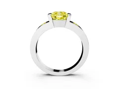 Fancy Yellow Cushion Cut Diamond Channel-Set Band Ring Set in Platinum with Bezel Prong Setting