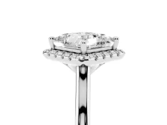 Princess Cut Diamond Halo Engagement Ring Set in White gold with Pavé Band and Rising Shoulders