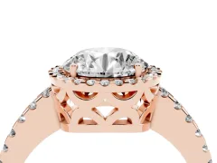Round Cut Diamond Halo Ring Set in Rose gold with Pavé Shoulders and Halo-Framed Center