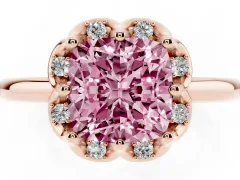 Fancy Pink Cushion Cut Diamond Round Cluster Halo Ring Set in Rose gold with Solitaire Band and Prong Setting