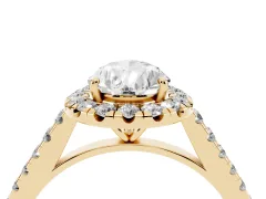 Pear Cut Diamond Halo Pavé Engagement Ring Set in Yellow gold with Prong Setting